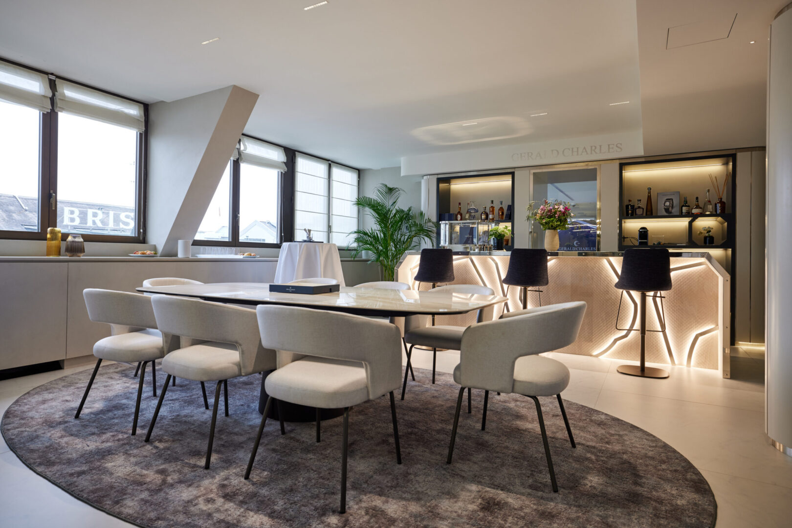 The lounge of Gerald Charles Atelier in Geneva